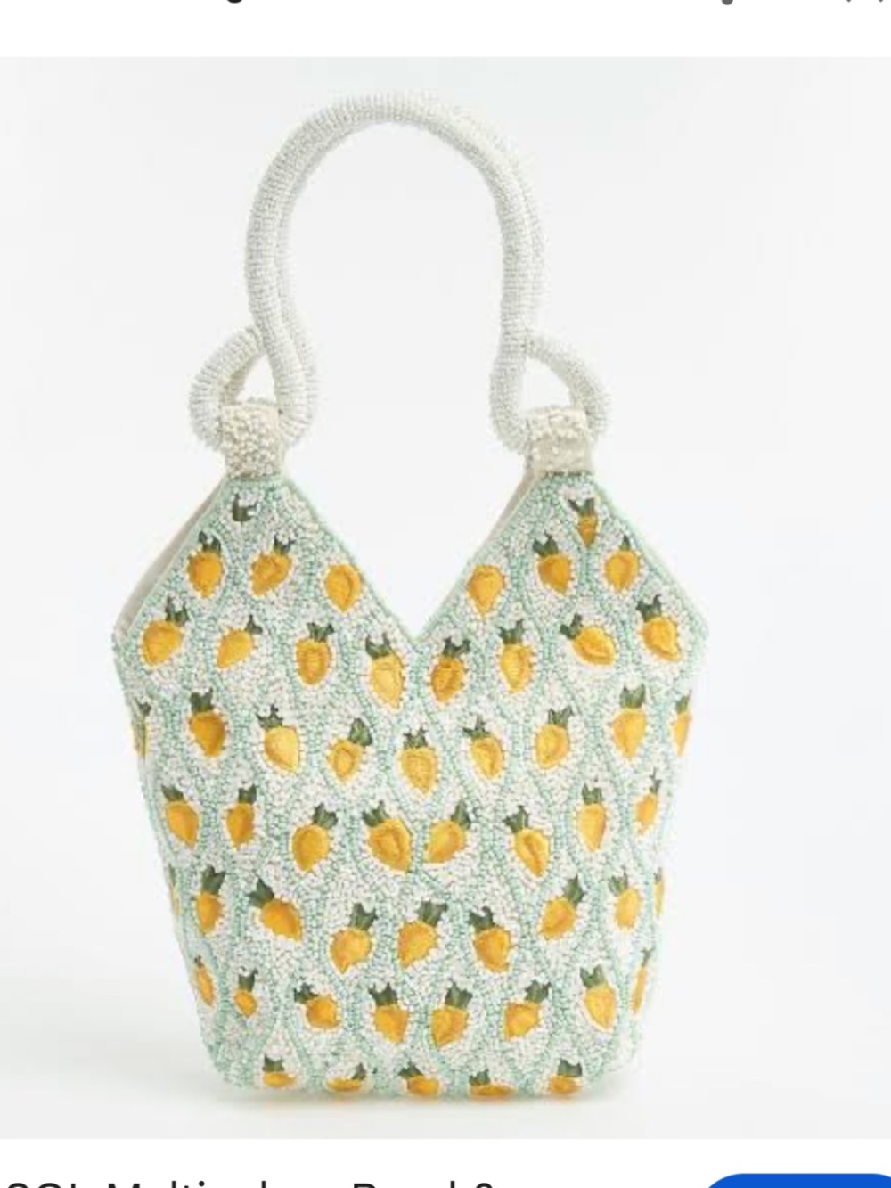 Mirasol NWT Beaded Lemon Tote Bag in White and Yellow